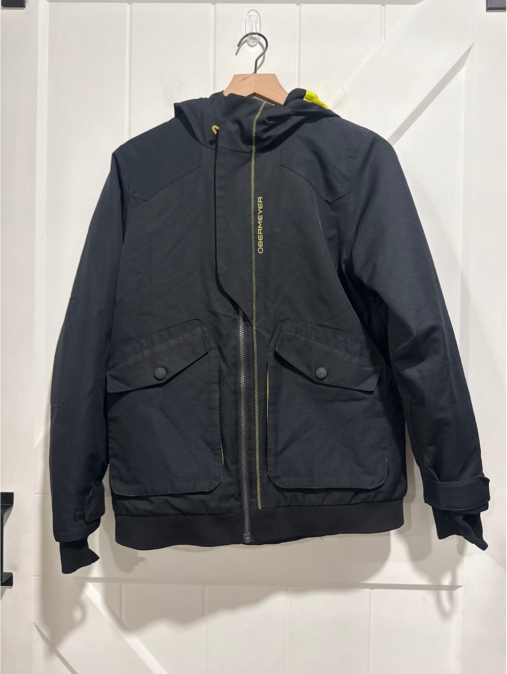Obermeyer Teen Black Hooded Winter Ski Jacket, Size Large